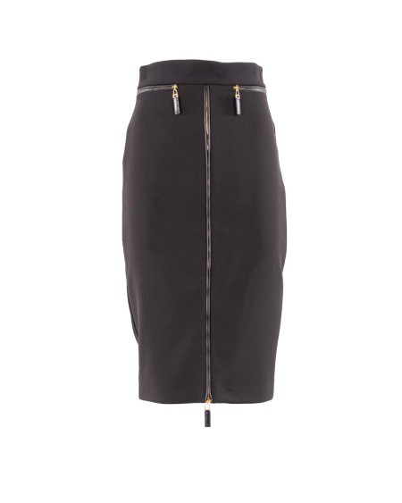 Shop ELISABETTA FRANCHI  Gonna: Elisabetta Franchi gonna in crêpe leggero con zip.
Fodera in raso monogram.
Dettagli in materiale sintetico effetto pelle.
Zip con tirazip.
Chiusura con zip invisibile.
Vestibilità slim.
Composizione: 95%Poliestere 05%Elastane.
Made in Italy.. GO13456E2-110